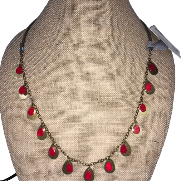 Anthropologie Jewelry - Anthropologie Fluttered Vines Strand Necklace Red/Brass NWT